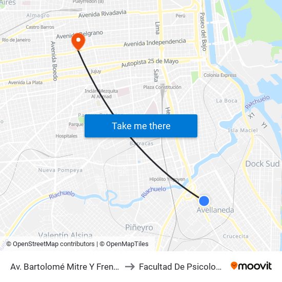 Av. Bartolomé Mitre Y French to Facultad De Psicología map