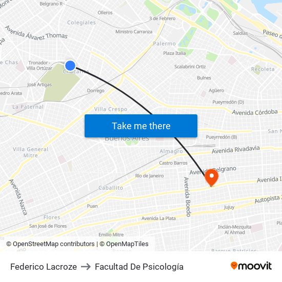 Federico Lacroze to Facultad De Psicología map