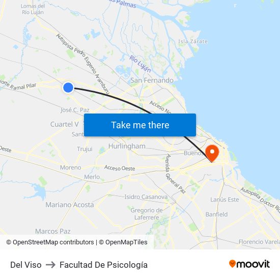 Del Viso to Facultad De Psicología map