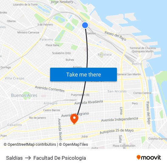 Saldías to Facultad De Psicología map