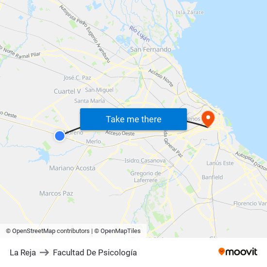 La Reja to Facultad De Psicología map