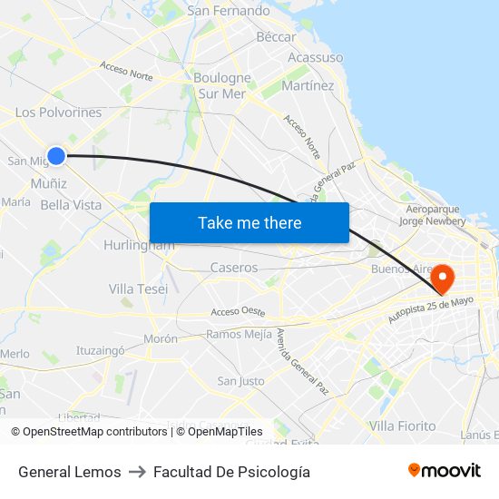 General Lemos to Facultad De Psicología map