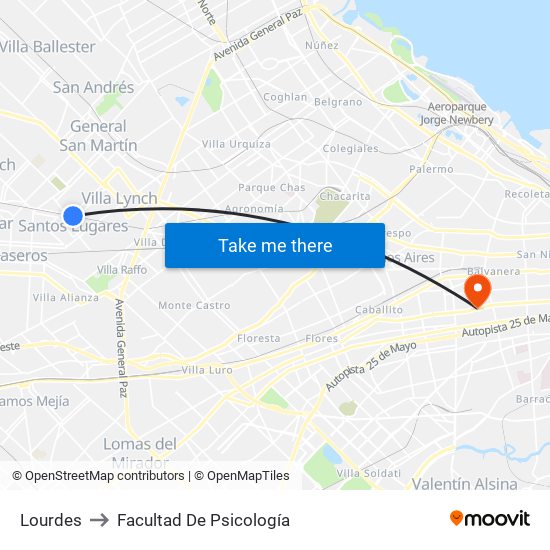 Lourdes to Facultad De Psicología map