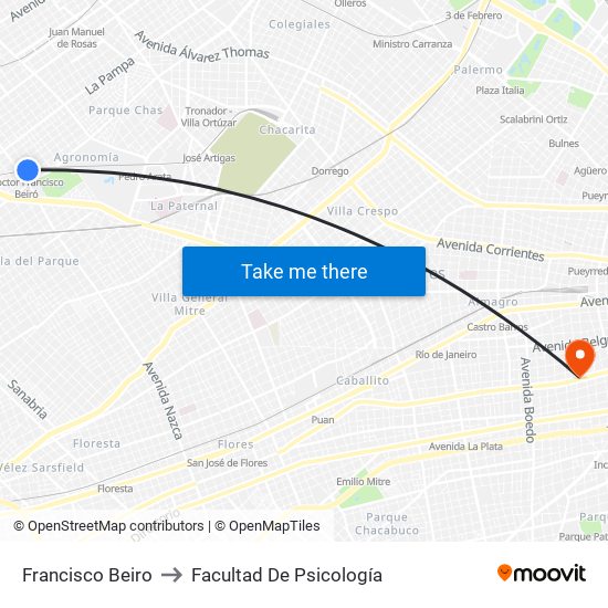 Francisco Beiro to Facultad De Psicología map