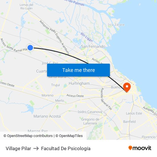 Village Pilar to Facultad De Psicología map