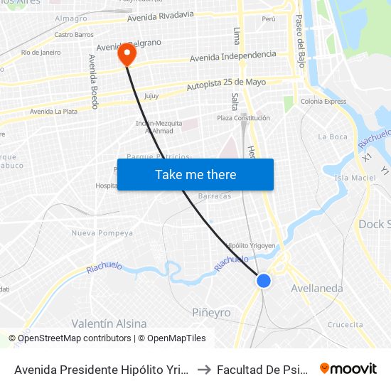 Avenida Presidente Hipólito Yrigoyen, 410 to Facultad De Psicología map