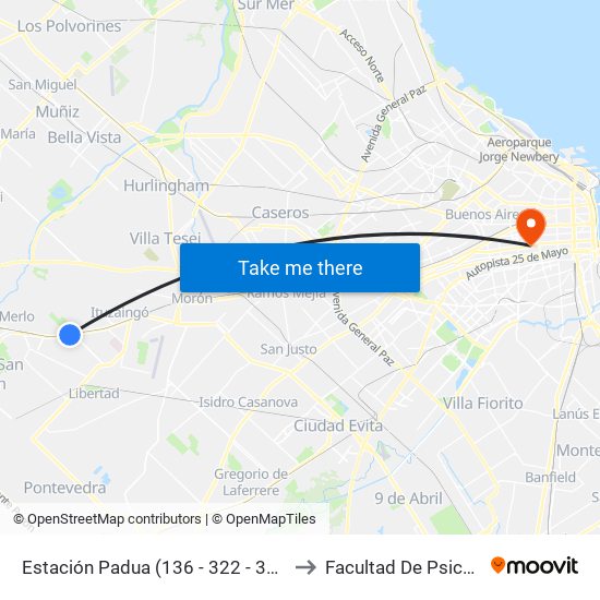 Estación Padua (136 - 322 - 336 - 392) to Facultad De Psicología map