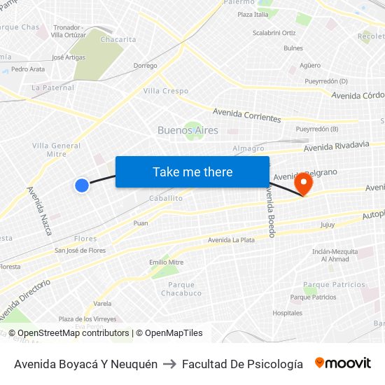 Av. Boyacá Y Neuquén to Facultad De Psicología map