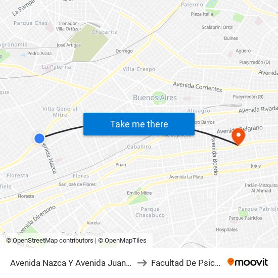 Avenida Nazca Y Avenida Juan B. Justo to Facultad De Psicología map