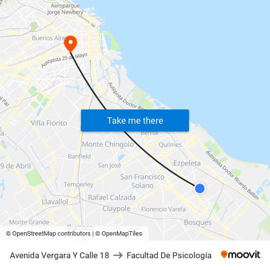 Avenida Vergara Y Calle 18 to Facultad De Psicología map