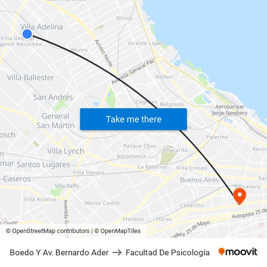 Boedo Y Av. Bernardo Ader to Facultad De Psicología map