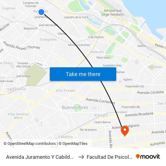 Avenida Juramento Y Cabildo (60) to Facultad De Psicología map