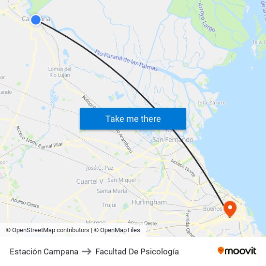 Estación Campana to Facultad De Psicología map