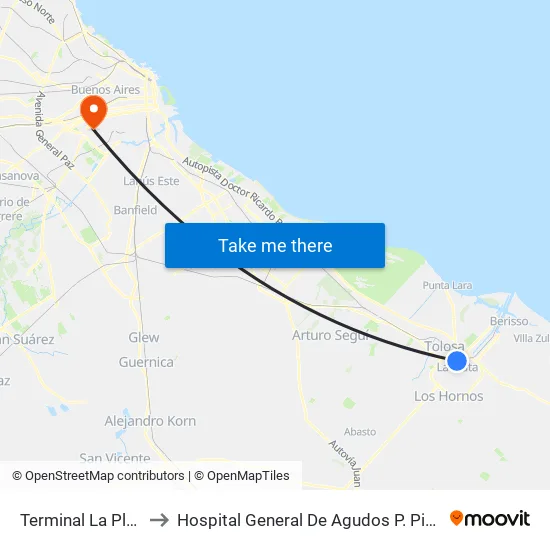 Terminal La Plata to Hospital General De Agudos P. Pińero map