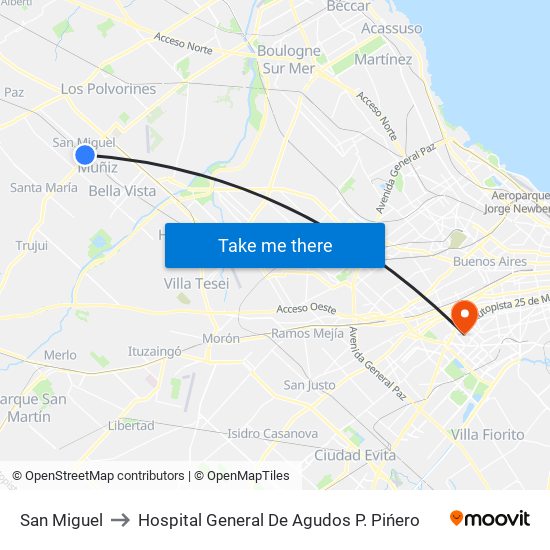 San Miguel to Hospital General De Agudos P. Pińero map