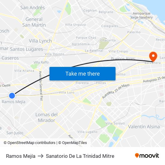 Ramos Mejía to Sanatorio De La Trinidad Mitre map