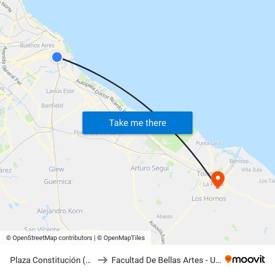 Plaza Constitución (53) to Facultad De Bellas Artes - Unlp map