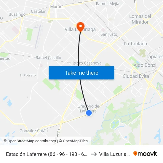 Estación Laferrere (86 - 96 - 193 - 621) to Villa Luzuriaga map