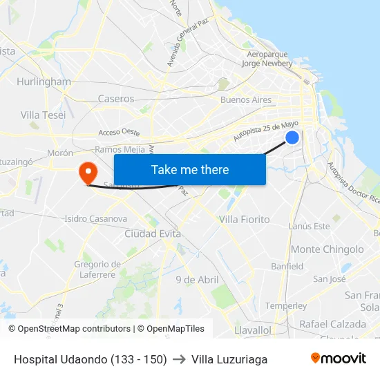 Hospital Udaondo (133 - 150) to Villa Luzuriaga map