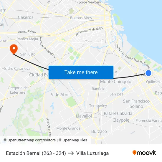 Estación Bernal (263 - 324) to Villa Luzuriaga map