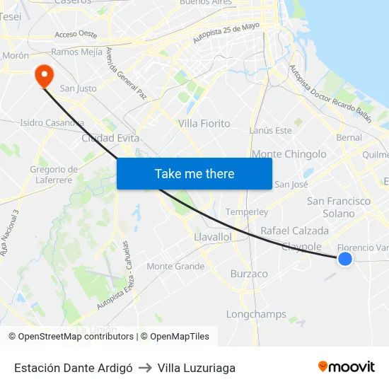 Estación Dante Ardigó to Villa Luzuriaga map