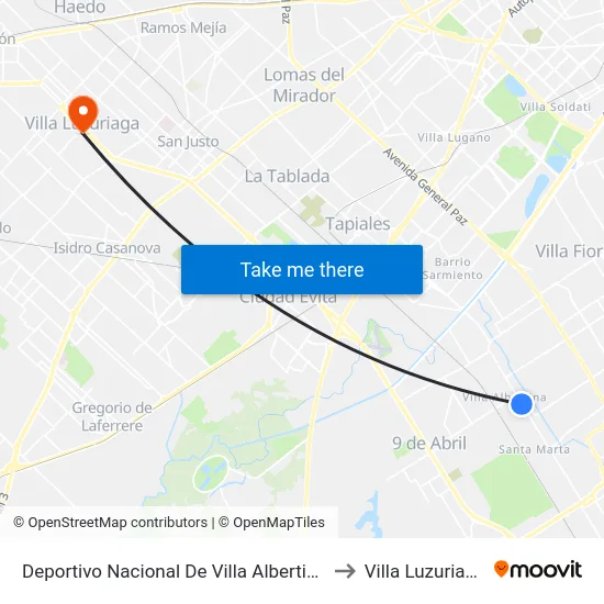 Deportivo Nacional De Villa Albertina to Villa Luzuriaga map
