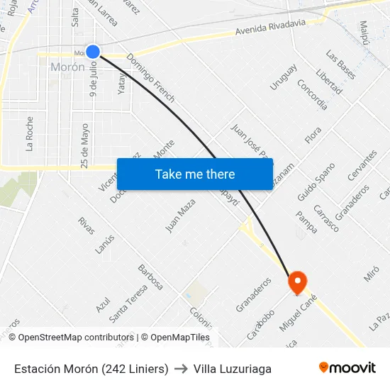 Estación Morón (242 Liniers) to Villa Luzuriaga map