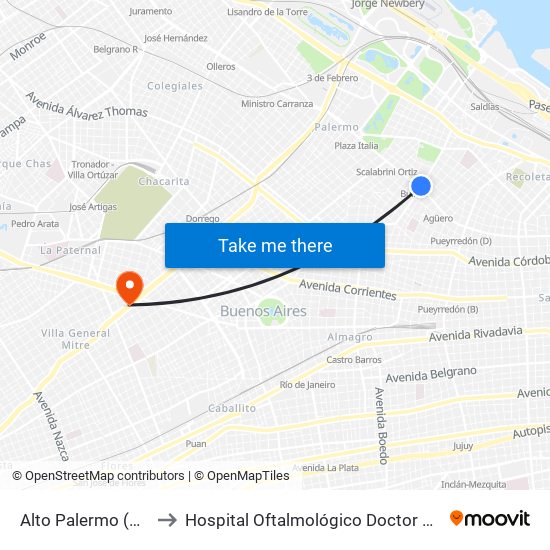 Alto Palermo (92 - 128) to Hospital Oftalmológico Doctor Pedro Lagleyze map