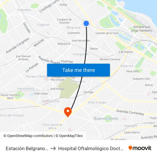 Estación Belgrano C (29 - 60) to Hospital Oftalmológico Doctor Pedro Lagleyze map