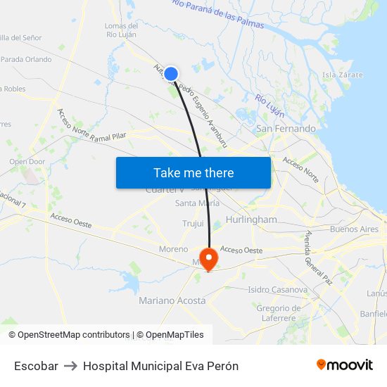 Escobar to Hospital Municipal Eva Perón map