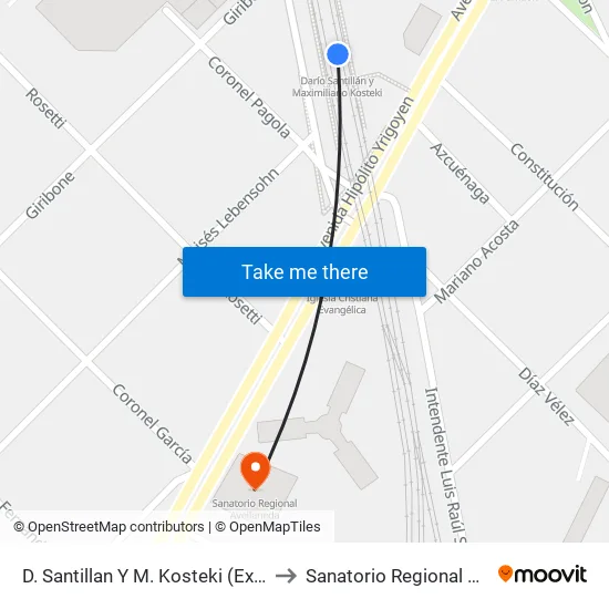 D. Santillan Y M. Kosteki (Ex. Avellaneda) to Sanatorio Regional Avellaneda map