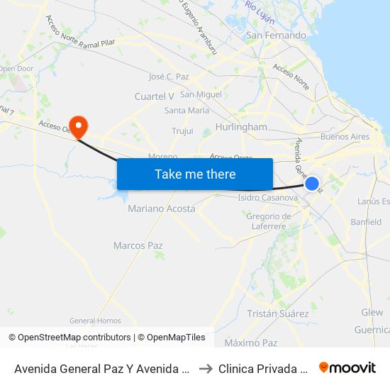 Avenida General Paz Y Avenida Eva Perón to Clinica Privada Centro map