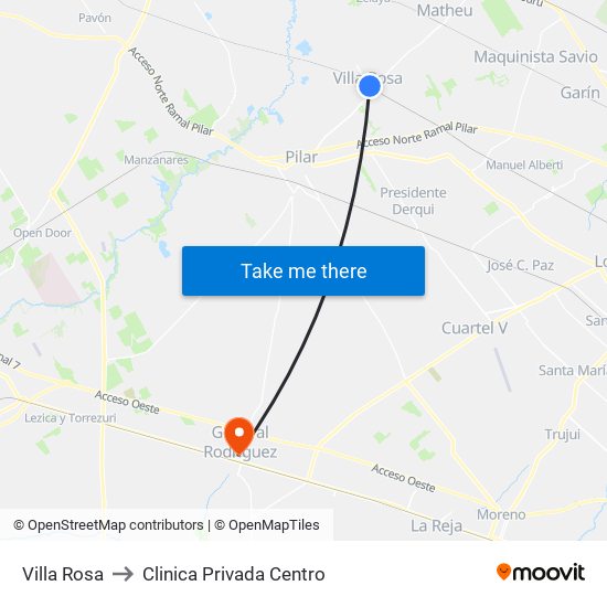 Villa Rosa to Clinica Privada Centro map