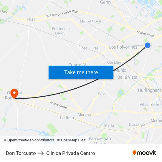 Don Torcuato to Clinica Privada Centro map