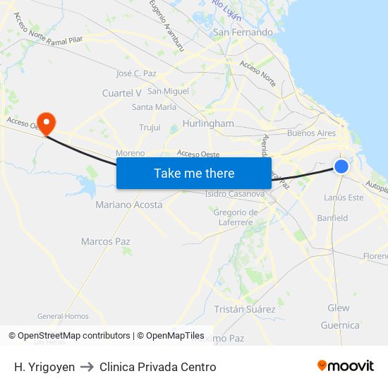 H. Yrigoyen to Clinica Privada Centro map