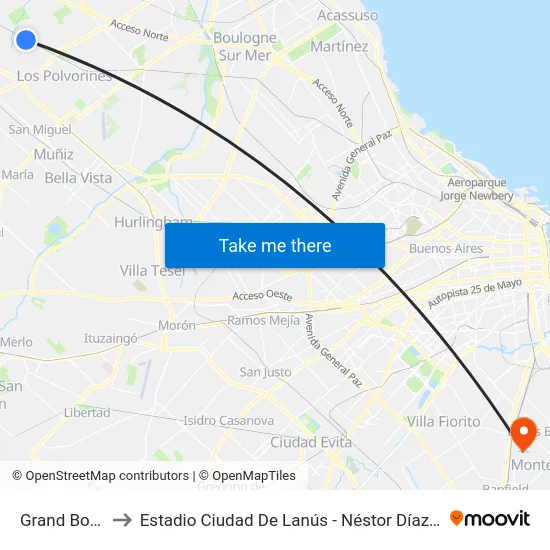 Grand Bourg to Estadio Ciudad De Lanús - Néstor Díaz Pérez map