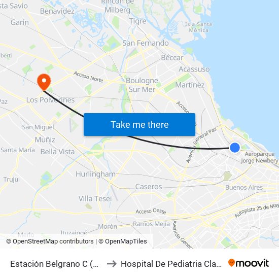 Estación Belgrano C (29 - 60) to Hospital De Pediatria Claudio Zin map
