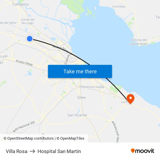 Villa Rosa to Hospital San Martín map