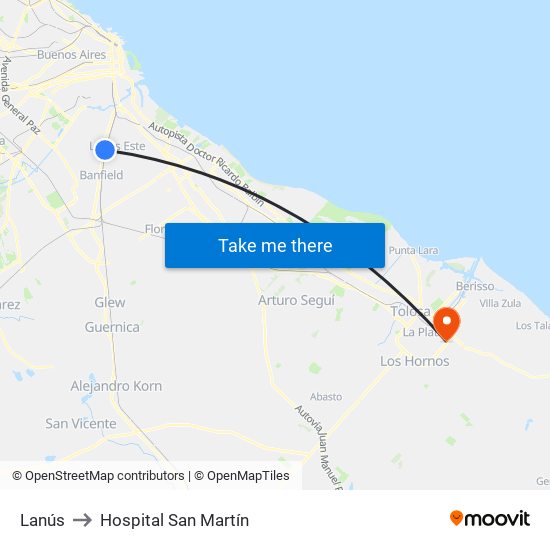 Lanús to Hospital San Martín map