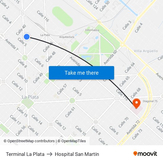 Terminal La Plata to Hospital San Martín map