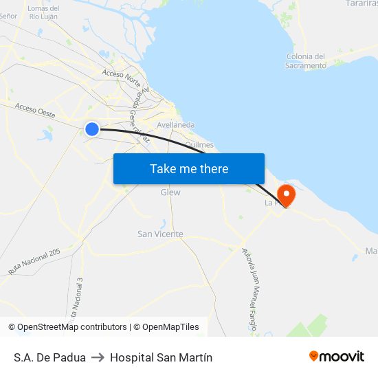 S.A. De Padua to Hospital San Martín map