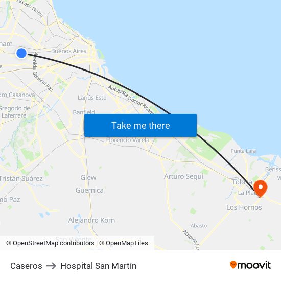 Caseros to Hospital San Martín map