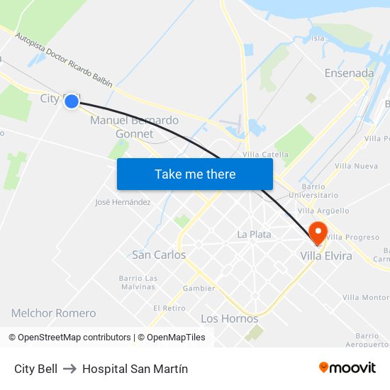 City Bell to Hospital San Martín map