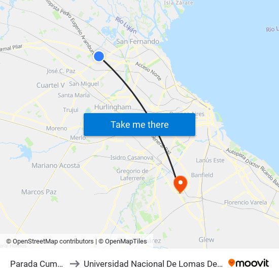 Parada Cummins to Universidad Nacional De Lomas De Zamora map
