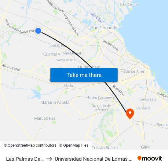 Las Palmas Del Pilar to Universidad Nacional De Lomas De Zamora map