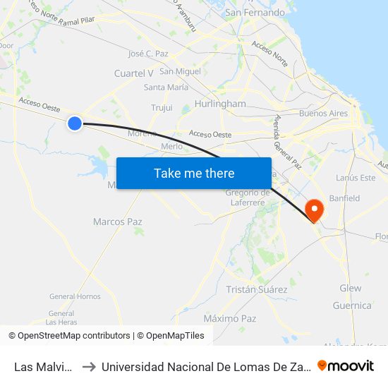 Las Malvinas to Universidad Nacional De Lomas De Zamora map