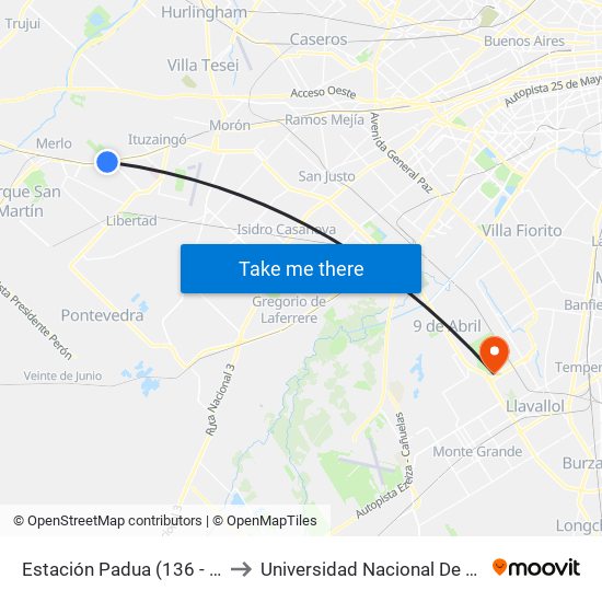 Estación Padua (136 - 322 - 336 - 392) to Universidad Nacional De Lomas De Zamora map