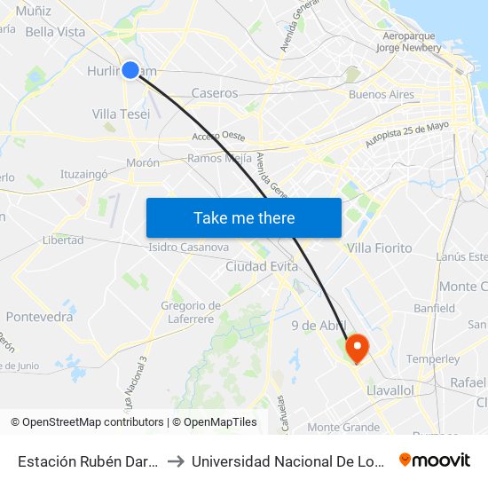 Estación Rubén Darío (463 R2) to Universidad Nacional De Lomas De Zamora map