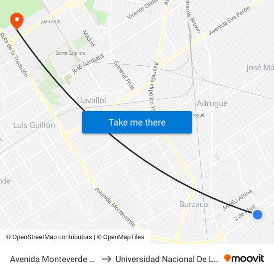 Avenida Monteverde Y Carlos Gardel to Universidad Nacional De Lomas De Zamora map