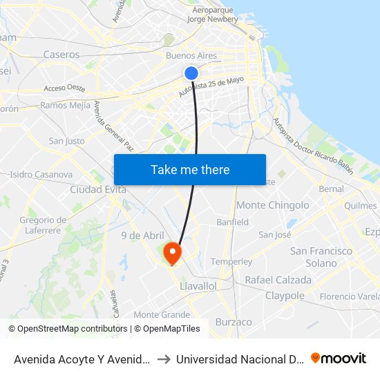 Avenida Acoyte Y Avenida Rivadavia (42 - 135) to Universidad Nacional De Lomas De Zamora map